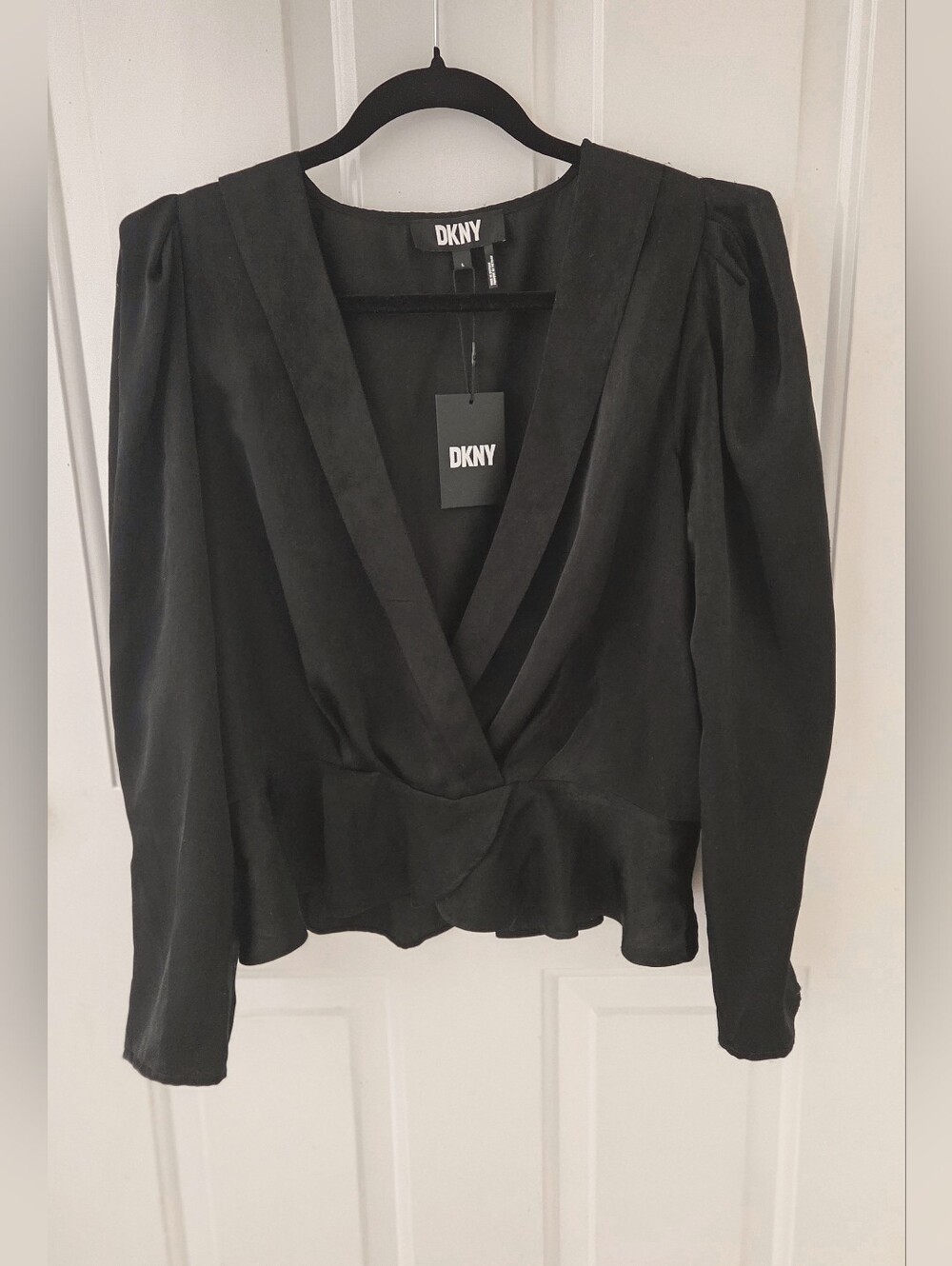 DKNY Black Peplum Blouse Large